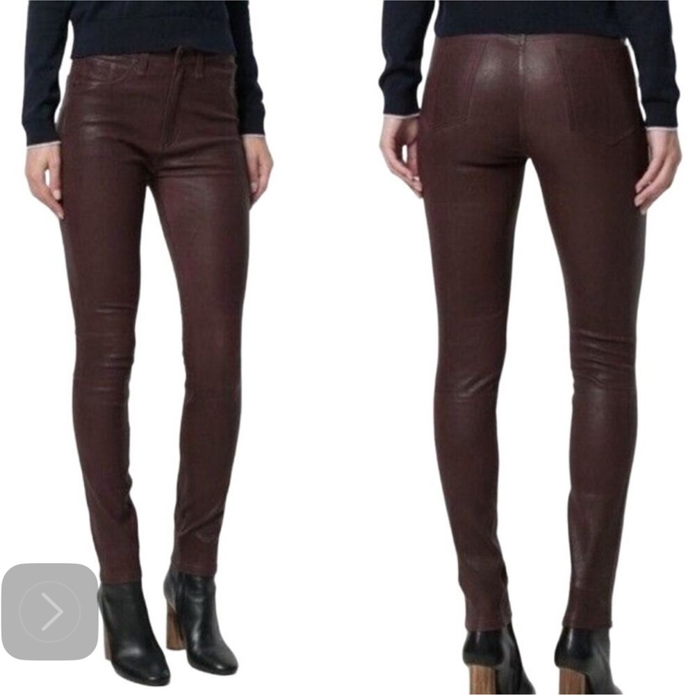 Rag & Bone leather pant size 27 red dark burgundy barely worn mid rise